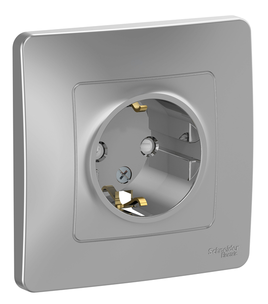 Розетка Systeme Electric BLANCA скрытой установки с заземлением со шторками, 16А, 250В, алюминий