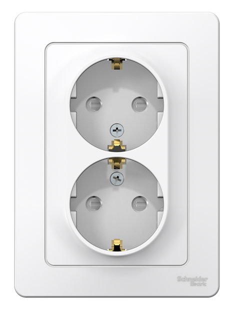 Розетка двойная Systeme Electric BLANCA скрытой установки с заземлением со шторками, 16А, 250В, белый