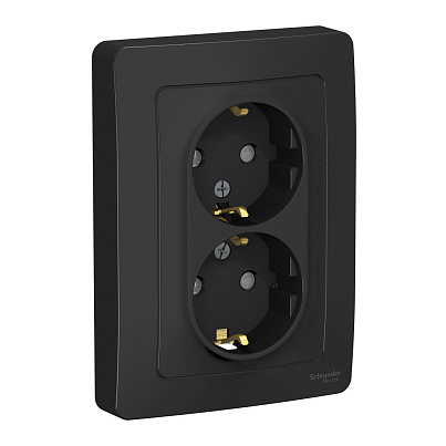 Розетка двойная Systeme Electric BLANCA скрытой установки с заземлением со шторками, 16А, 250В, антрацит