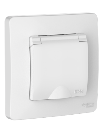 Розетка Systeme Electric BLANCA С/У IP44 с заземлением со шторками, с крышкой, 16А, 250В, белый