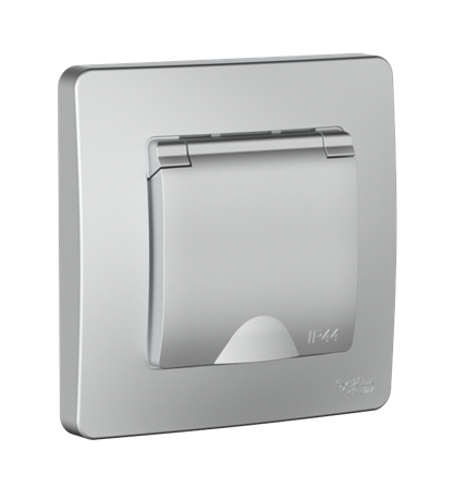 Розетка Systeme Electric BLANCA С/У IP44 с заземлением со шторками, с крышкой, 16А, 250В, алюминий