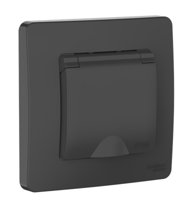 Розетка Systeme Electric BLANCA С/У IP44 с заземлением со шторками, с крышкой, 16А, 250В, антрацит