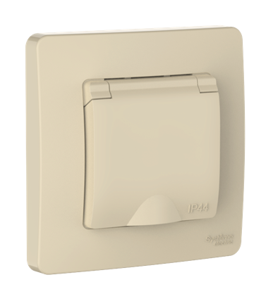 Розетка Systeme Electric BLANCA С/У IP44 с заземлением со шторками, с крышкой, 16А, 250В, бежевый