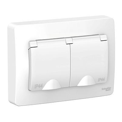 Розетка двойная Systeme Electric BLANCA скрытой установки ip 44 розетка двойная с заземлением со шторками, 16А, 250В, белый