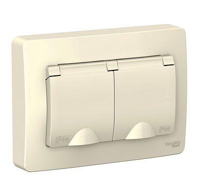 Розетка 2-м СП Systeme Electric Blanca 16А IP44 250В с заземлением защитные шторки с крышкой молочный