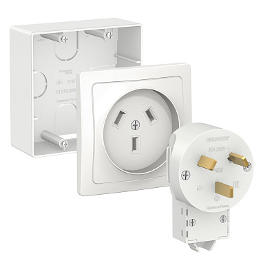 Силовой комплект Systeme Electric BLANCA 32А, 250 В: розетка, вилка, подъемная коробка, белый
