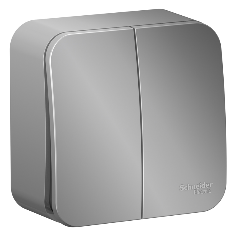 Выключатель Systeme Electric BLANCA двухклавишный выключатель наружный (cх.5) с изолирующей пластиной, 10A, 250B, алюминий