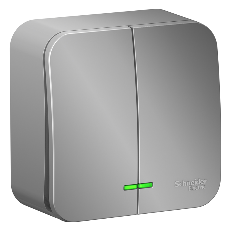 Выключатель Systeme Electric 2-кл. ОП Blanca 10А IP20 (сх. 5) 250В с подсветкой с изолир. пластиной алюм. SE BLNVA105113