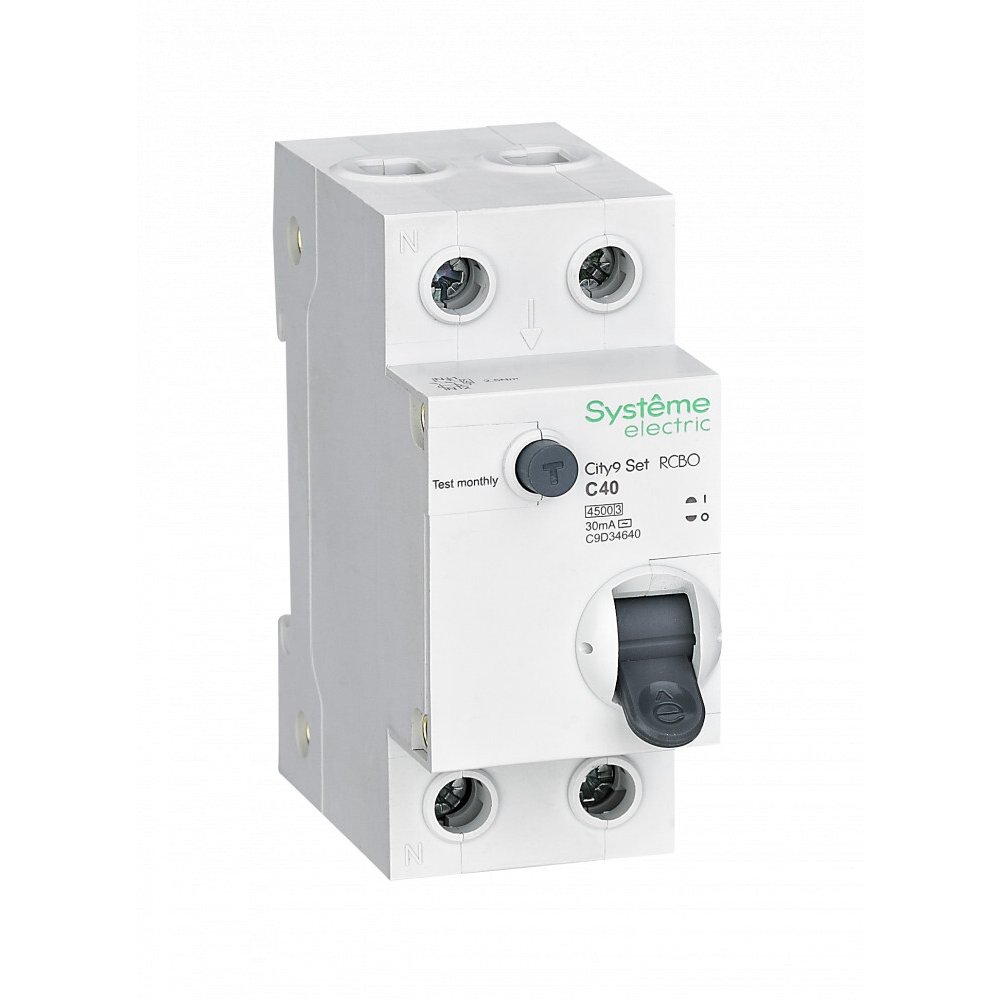 Выключатель дифференциального тока Systeme Electric 1P+N 40А 30mA тип AС 4.5kA (характеристика C) City9 C9D34640