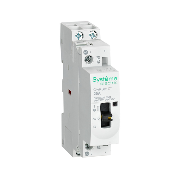 Модульный контактор Systeme Electric City9 SET 2P 2НО 20A, Ручное управление, AC 230В-230В