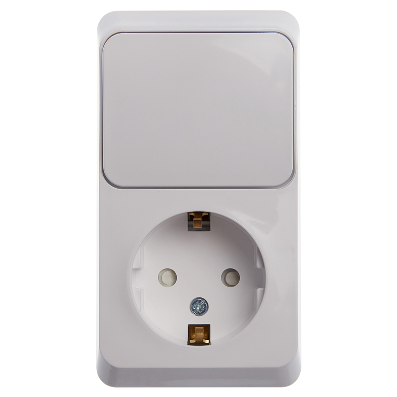 Блок Systeme Electric ОП Этюд (1-м розетка с заземл. защ. шторки + 1-кл. выкл.) бел. SE BPA16-201B