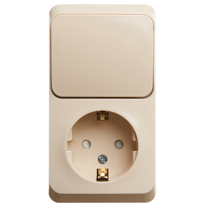 Блок Systeme Electric ОП Этюд (1-м розетка с зазем. защ. шторки + 1-кл. выкл.) крем. SE BPA16-201K