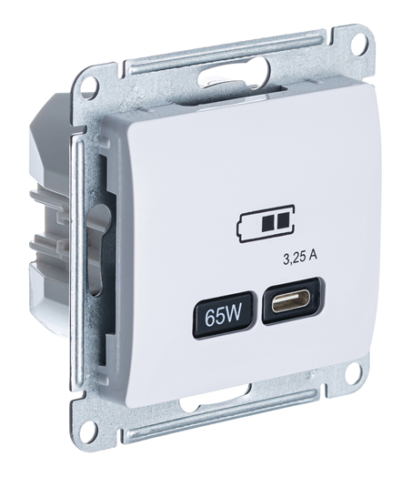 Розетка Systeme Electric GLOSSA USB тип-С 65W высокоскоростного заряда QC, PD, механизм, белый