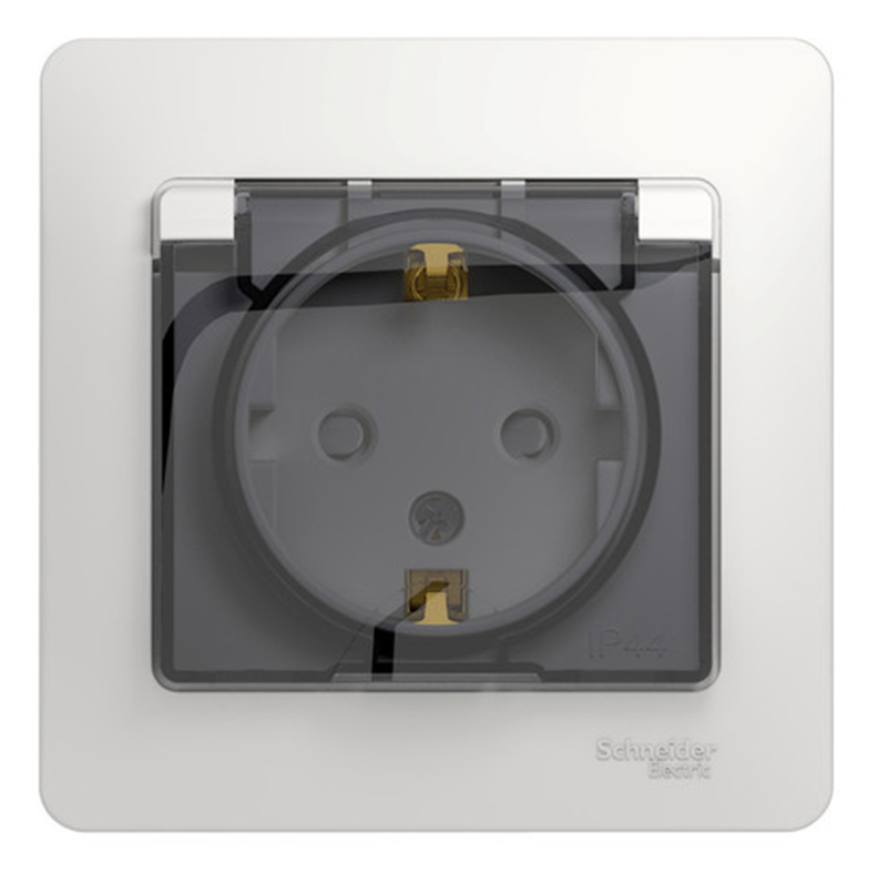 Розетка Systeme Electric GLOSSA PRO с заземлением со шторками с крышкой, 16А, IP44, в сборе, белый
