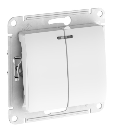 2-клавишный выключатель с подсветкой Systeme Electric glossa, сх.5а, 10ах, быстрозажимные клеммы, белый