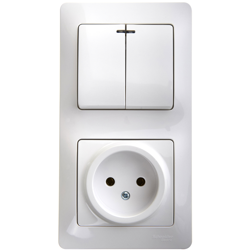 Блок комбинированный Systeme Electric Glossa (розетка + 2-кл. выкл. с подсветкой) бел. SE GSL000173