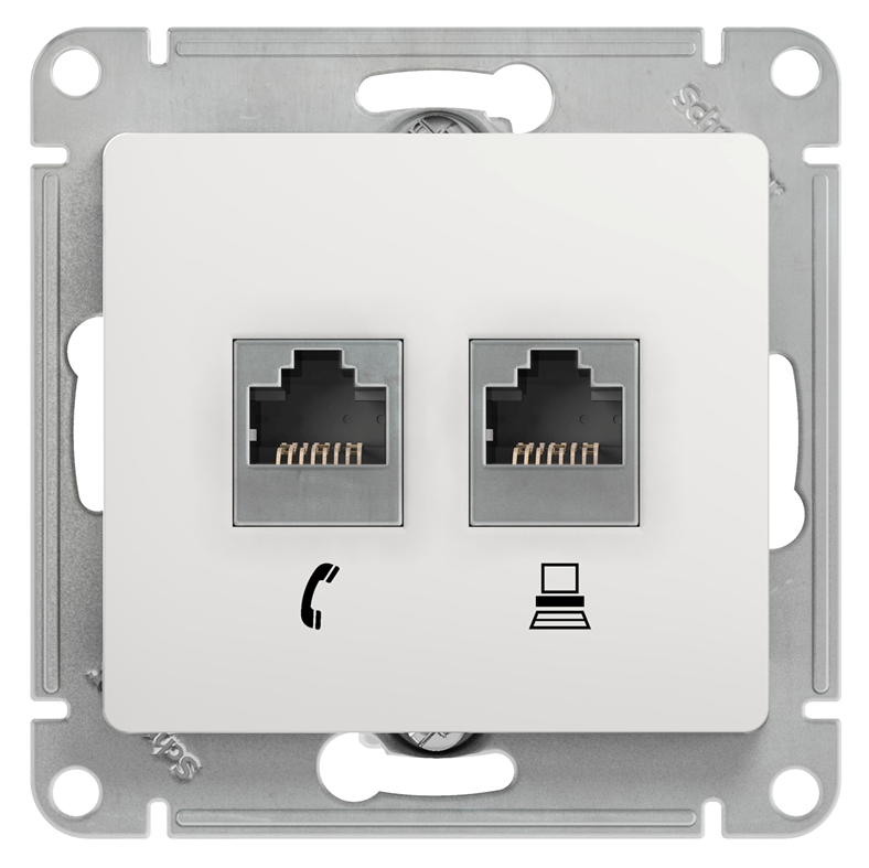 Розетка Systeme Electric компьютерная + телефонная 2-м СП Glossa RJ45 + RJ11 кат.5E механизм белый