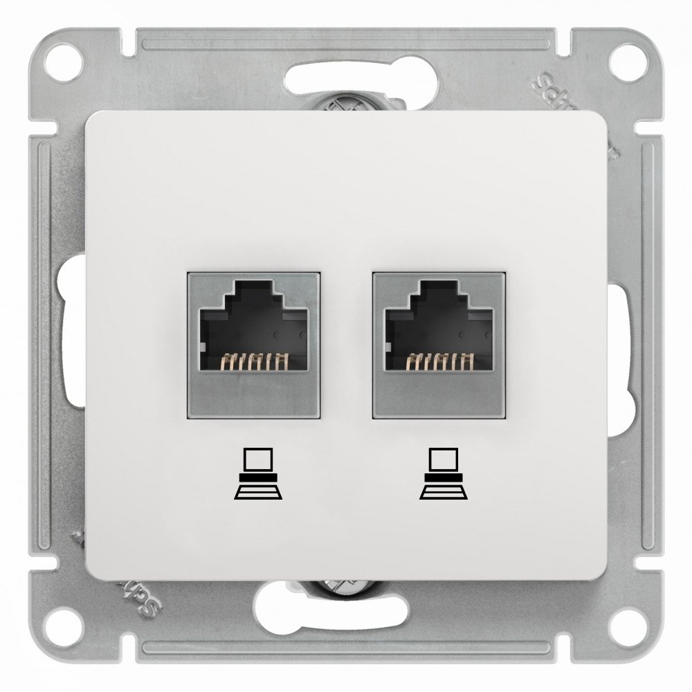 Розетка Glossa двойная компьютерная RJ45+RJ45, категория 5E, механизм, белый