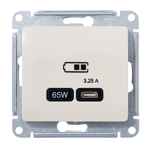 Розетка Systeme Electric GLOSSA USB тип-C 65W высокоскоростного заряда QC, PD, механизм, бежевый