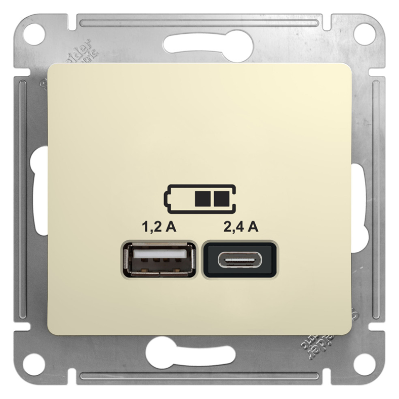 Розетка Systeme Electric GLOSSA USB A+С, 5В/2,4А, 2х5В/1,2 А, механизм, бежевый