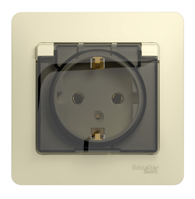 Розетка Systeme Electric GLOSSA с заземлением со шторками с крышкой в сборе бежевая IP20 купить с доставкой по РФ
