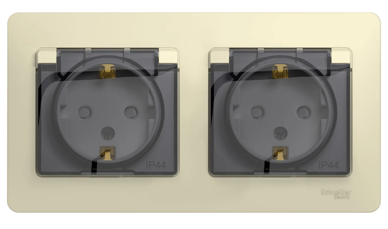 Розетка Systeme Electric GLOSSA двойная с заземлением со шторками в сборе IP44 бежевый
