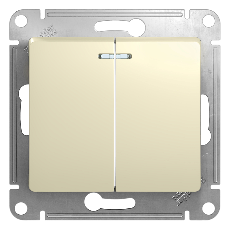 Выключатель Systeme Electric 2-кл. СП Glossa 10А IP20 (сх. 5а) 10AX с подсветкой механизм беж. SE GSL000253