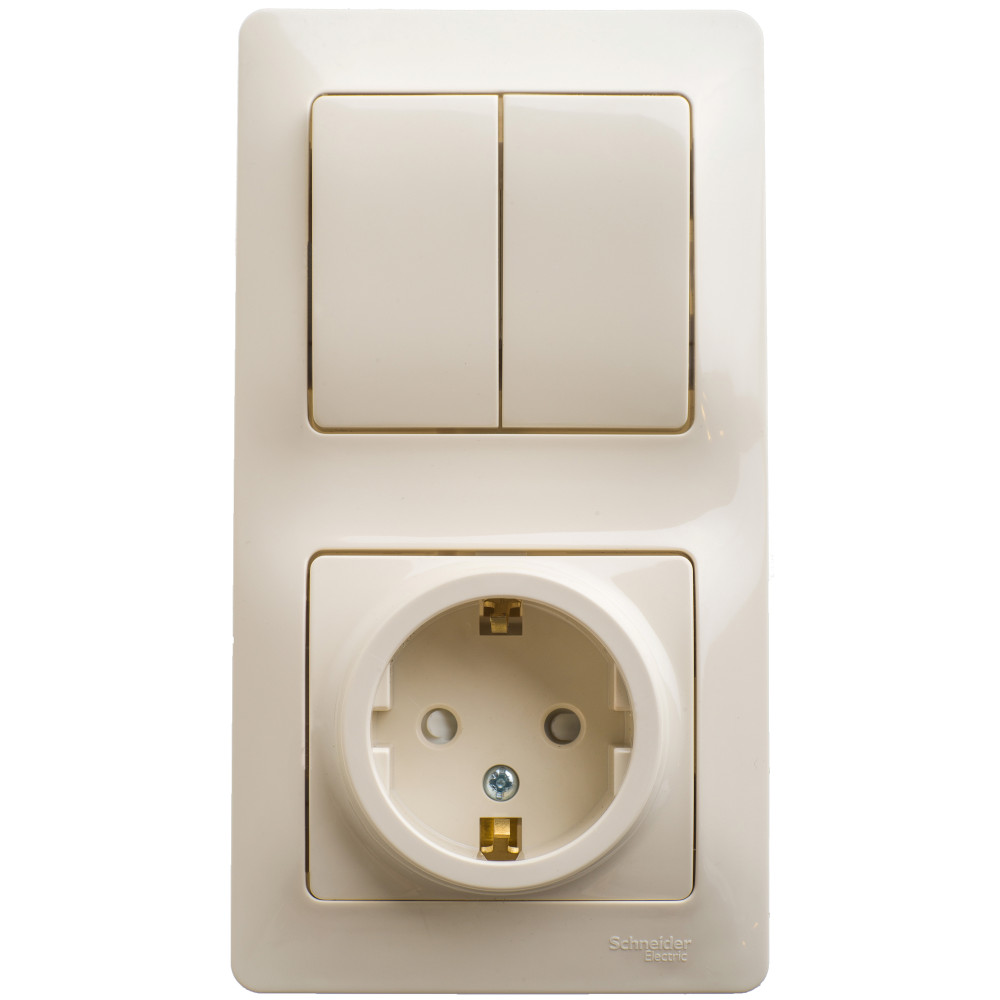 Блок Systeme Electric Glossa розетка с заземлением со шторками + выключатель двухклавишный бежевый купить с доставкой по РФ