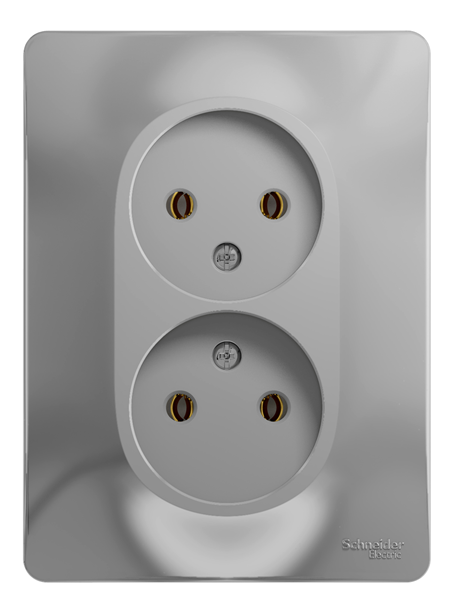 Розетка двойная Systeme Electric GLOSSA без заземления в сборе алюминий