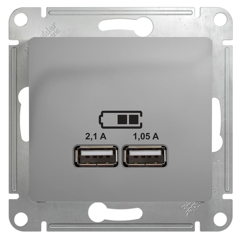 Розетка Systeme Electric USB 2-м СП Glossa тип A+A 5В/2100мА 2х5В/1050мА механизм алюминий купить с доставкой по РФ