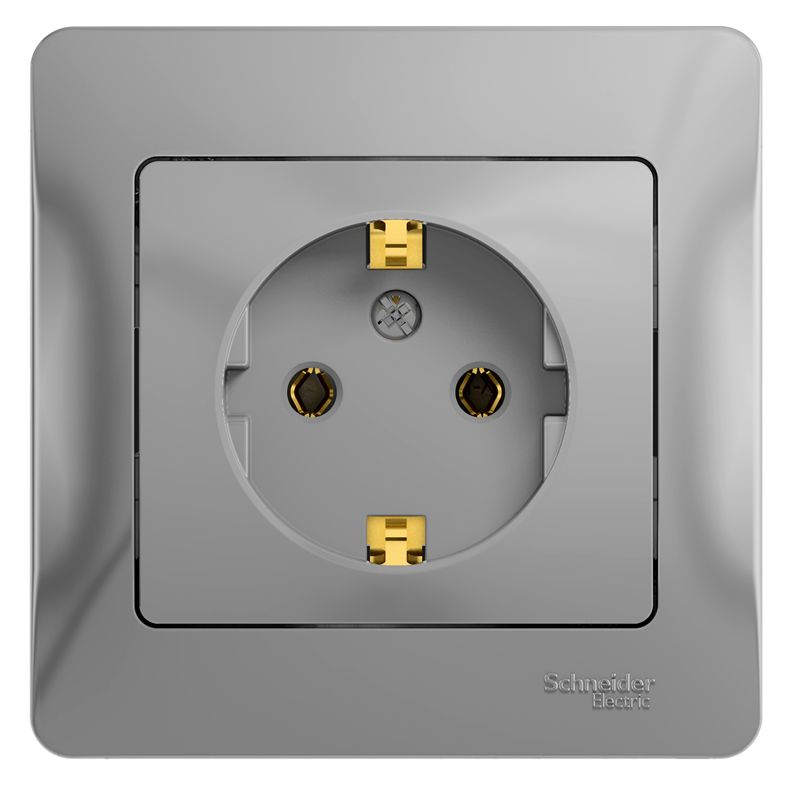 Розетка с заземлением Systeme Electric GLOSSA в сборе алюминий