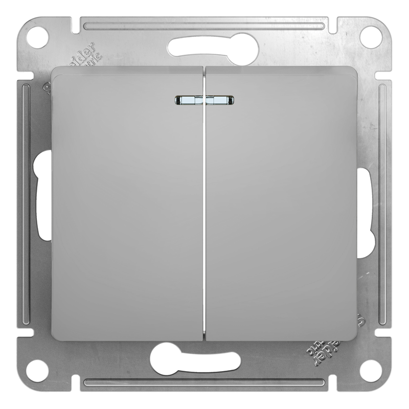 Выключатель Systeme Electric GLOSSA двухклавишный с подсветкой в рамку алюминий сх.5а купить с доставкой по РФ