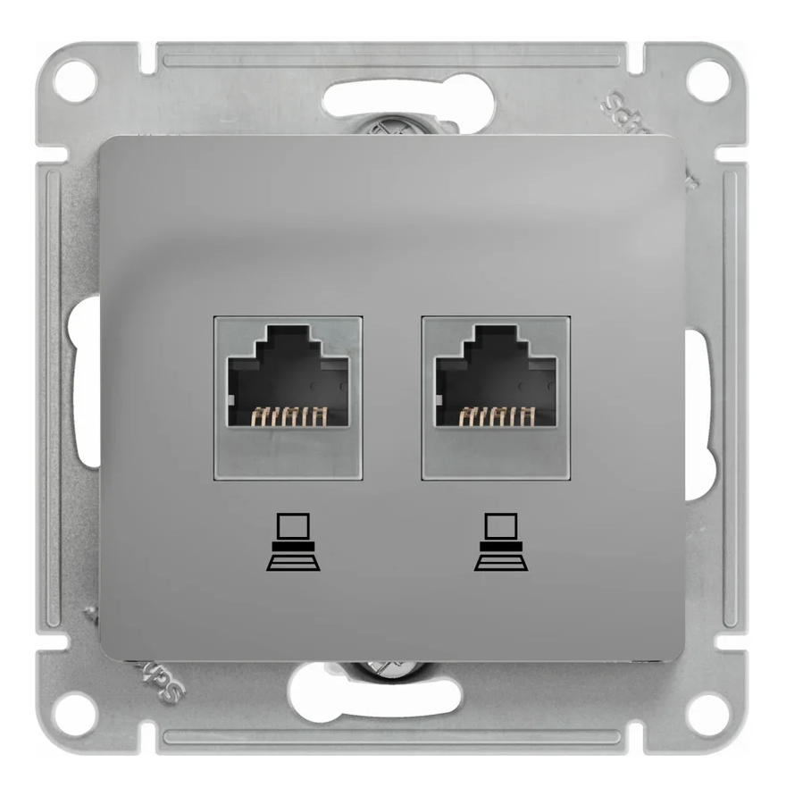 Розетка Systeme Electric Glossa двойная компьютерная RJ45 + RJ45 кат.5E механизм алюминий