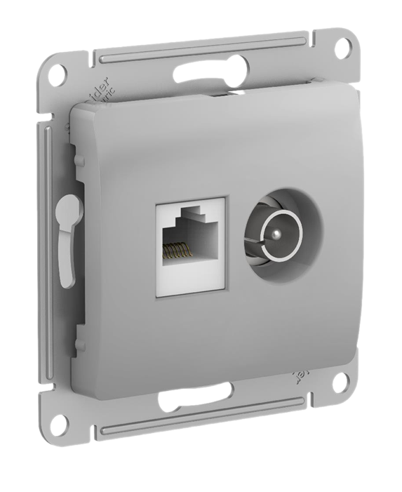 Розетка компьютерная + телевизионная Systeme Electric 2-м Glossa RJ45 кат.5E + TV механизм алюминий