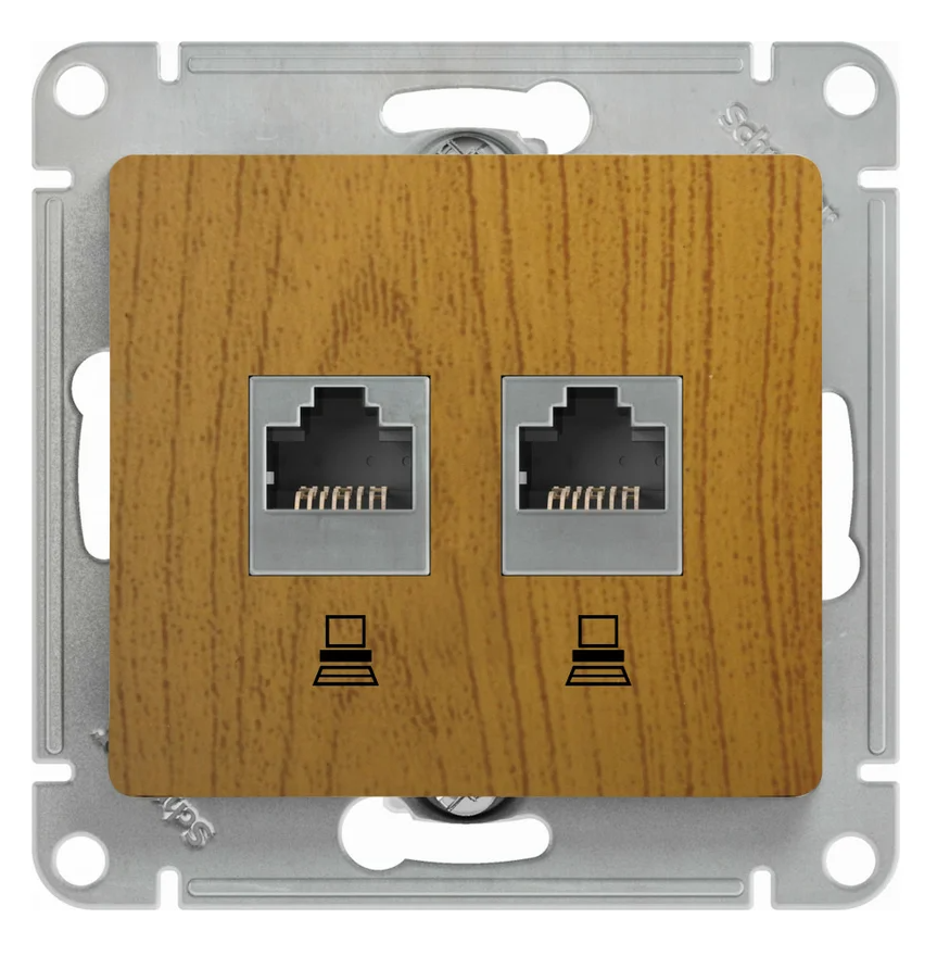 Розетка Glossa двойная компьютерная Systeme Electric RJ45 + RJ45 кат.5E механизм дуб