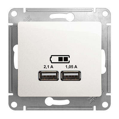 Розетка Systeme Electric Glossa перламутр USB 5В/2,1А, 2х5В/1,05А купить с доставкой по РФ