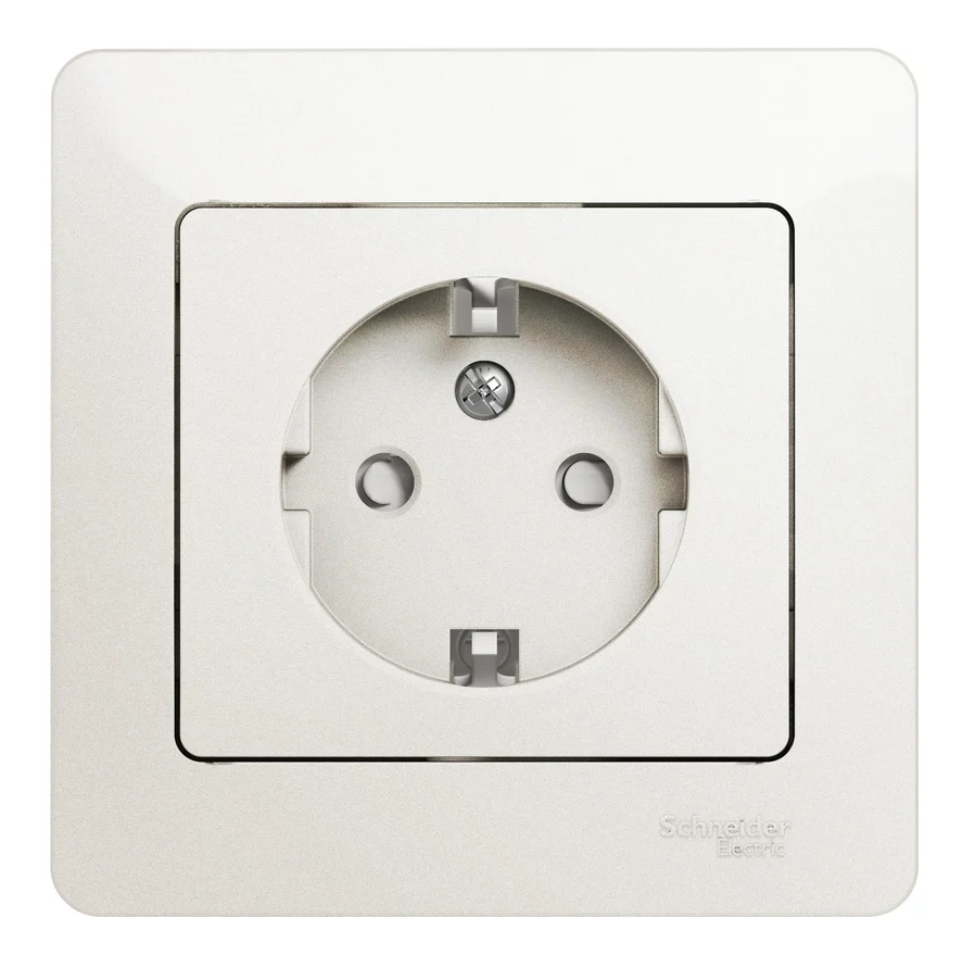 Розетка Systeme Electric 1-м СП Glossa 16А IP20 с заземлением и защитными шторками в сборе перламутр.