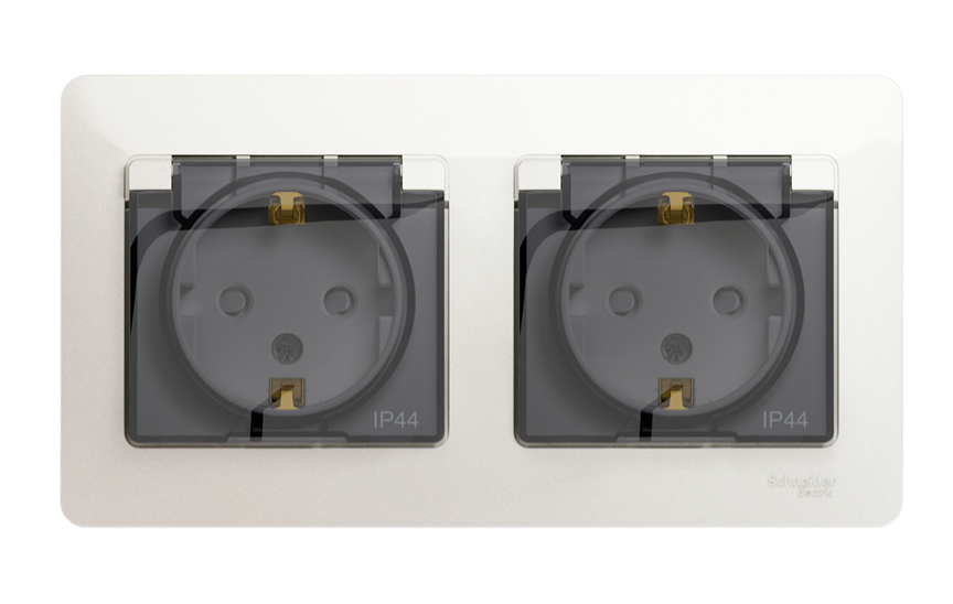 Розетка Systeme Electric Glossa Перламутр 2-ая с заземлением, со шторками, в сборе, IP44 купить с доставкой по РФ