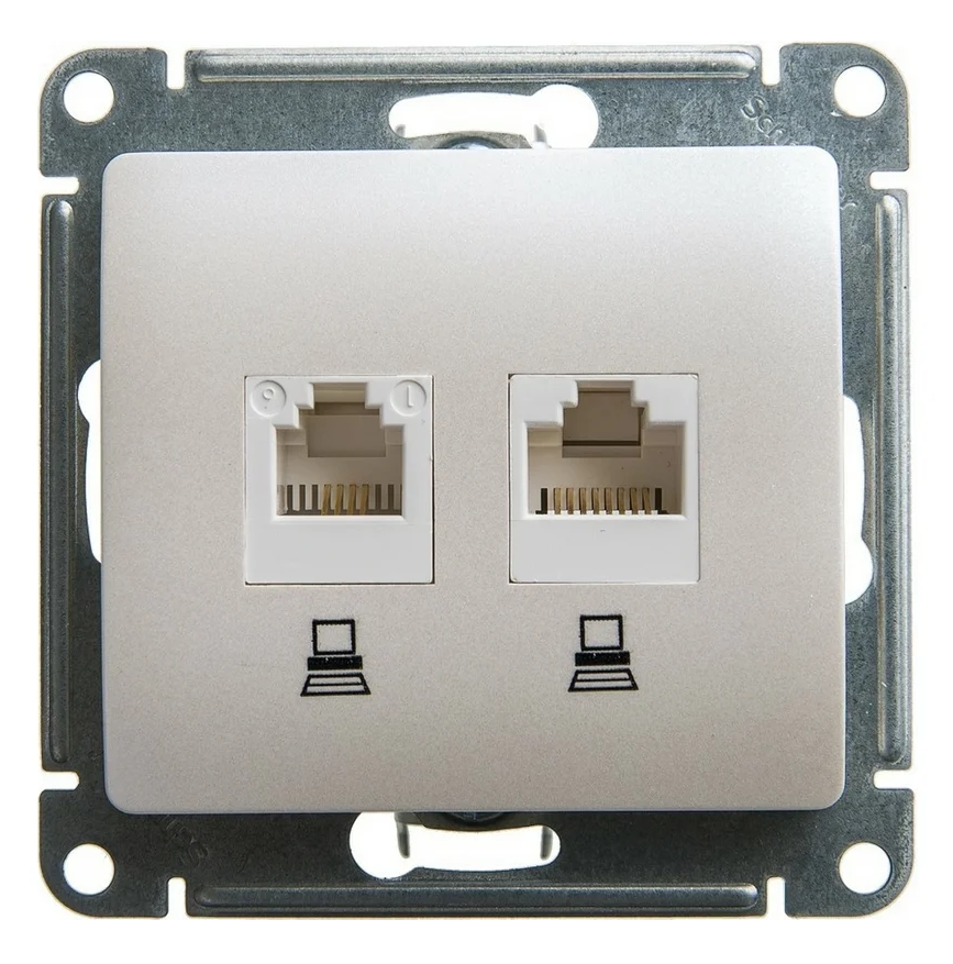 Розетка Systeme Electric Glossa двойная компьютерная RJ45 + RJ45 кат.5E механизм перламутр