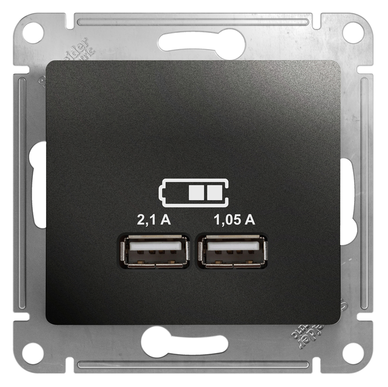 Розетка Systeme Electric GLOSSA USB антрацит в рамку 5В/2100мА