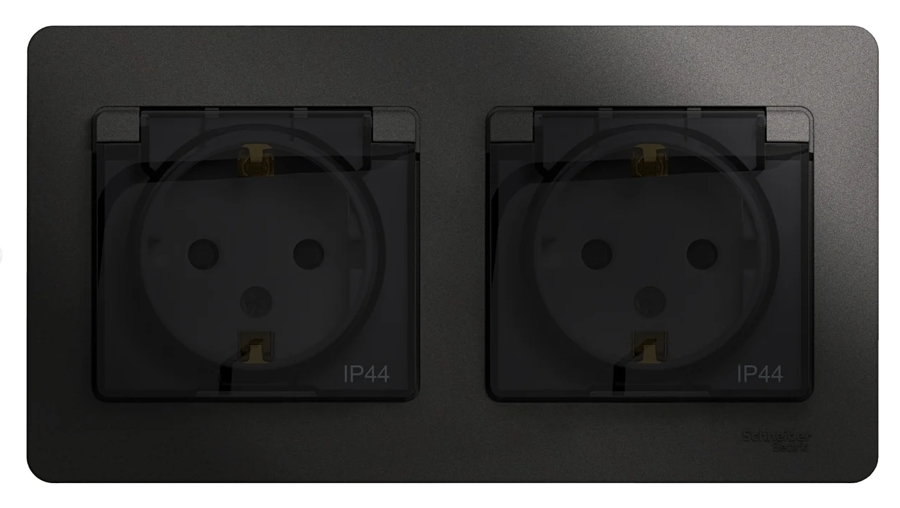 Розетка Systeme Electric GLOSSA двойная с заземлением со шторками в сборе IP44 антрацит