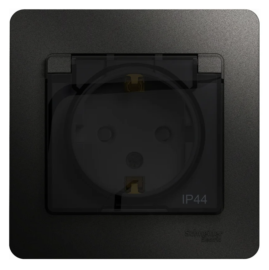 Розетка с заземлением Systeme Electric GLOSSA со шторками с крышкой IP44 антрацит в сборе купить с доставкой по РФ