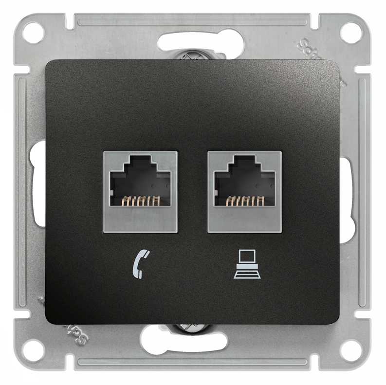 Розетка Systeme Electric Glossa Антрацит 2-ая RJ11+RJ45, кат.5E купить с доставкой по РФ