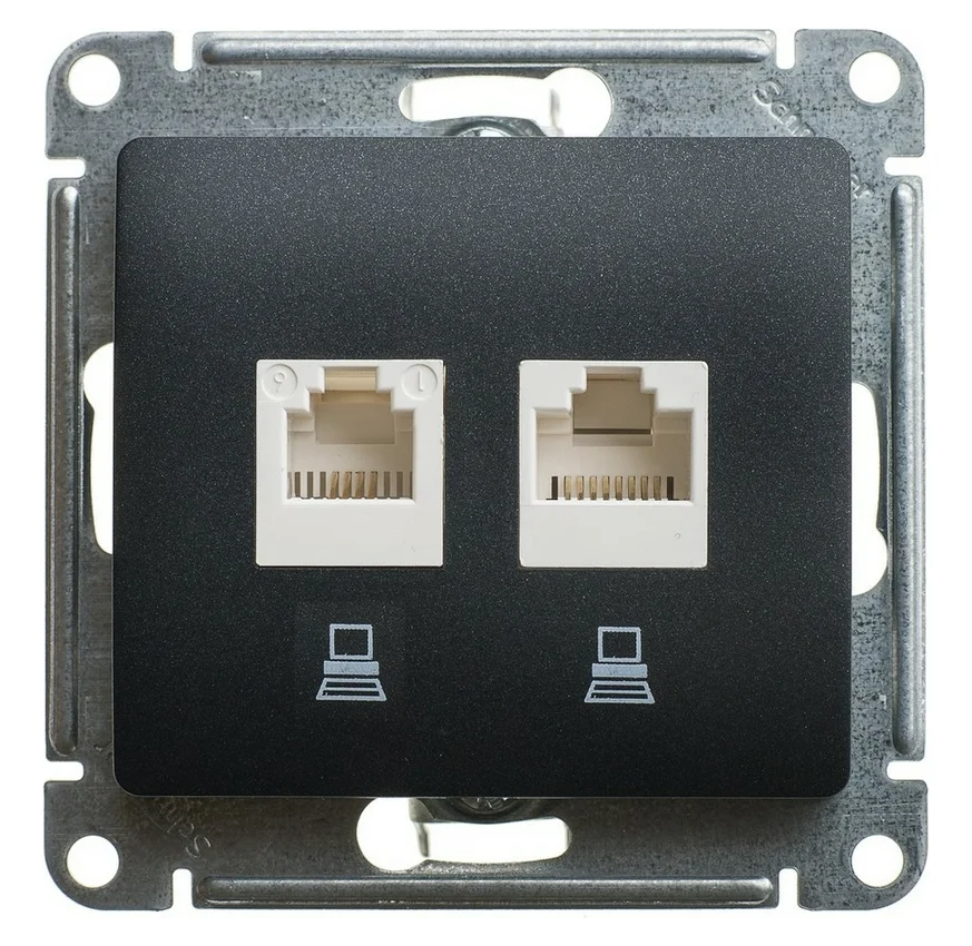 Розетка Systeme Electric Glossa двойная компьютерная RJ45 + RJ45 кат.5E механизм антрацит
