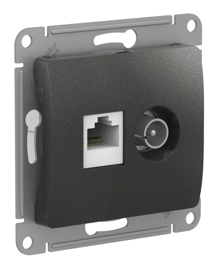 Розетка компьютерная + телевизионная Systeme Electric 2-м Glossa RJ45 кат.5E + TV механизм антрацит