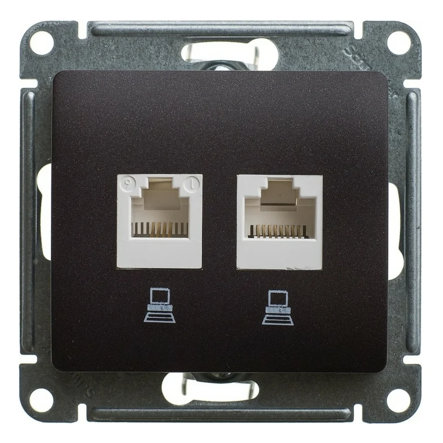 Розетка Systeme Electric Glossa двойная компьютерная RJ45 + RJ45 кат.5E механизм шоколад