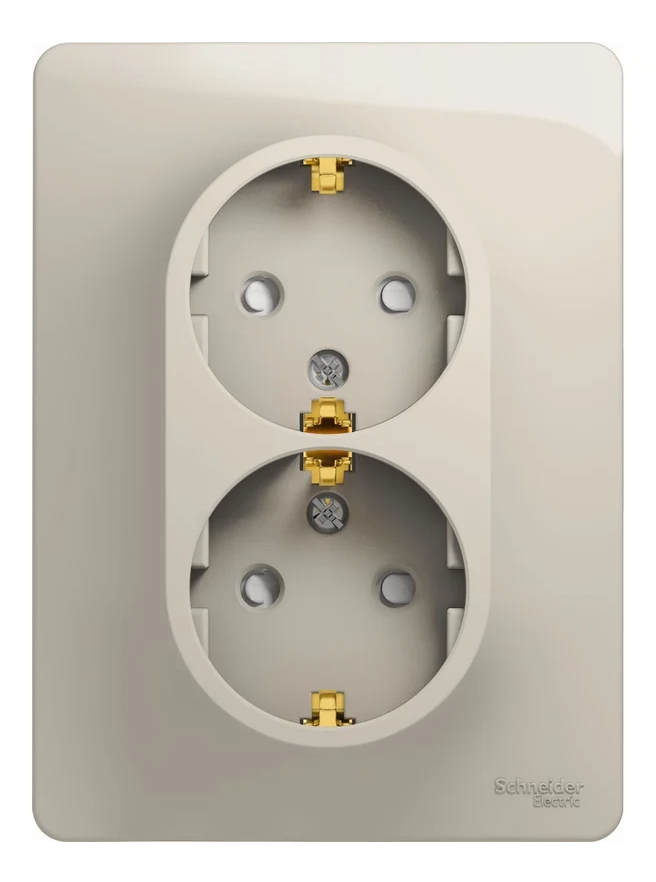 Розетка Systeme Electric Glossa Молочный 2-ая с заземлением со шторками (в сборе) купить с доставкой по РФ