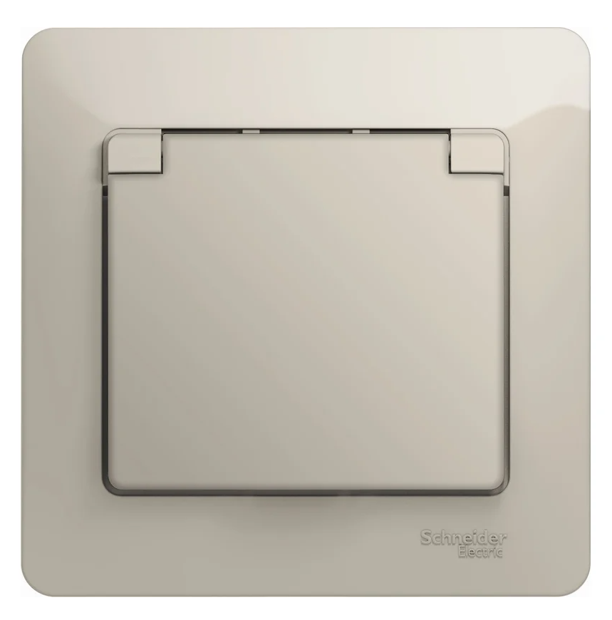 Розетка Systeme Electric Glossa Молочный с заземлением со шторками с крышкой IP20 (в сборе)