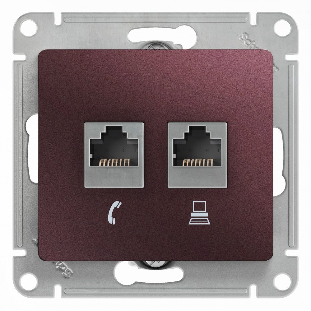 Розетка Glossa двойная, RJ11+RJ45 кат. 5E, баклажановый