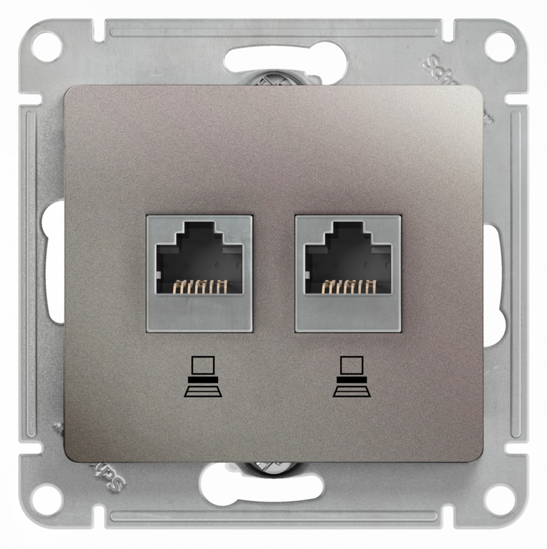 Розетка компьютерная Systeme Electric 2-м Glossa RJ45 кат.5E механизм платина